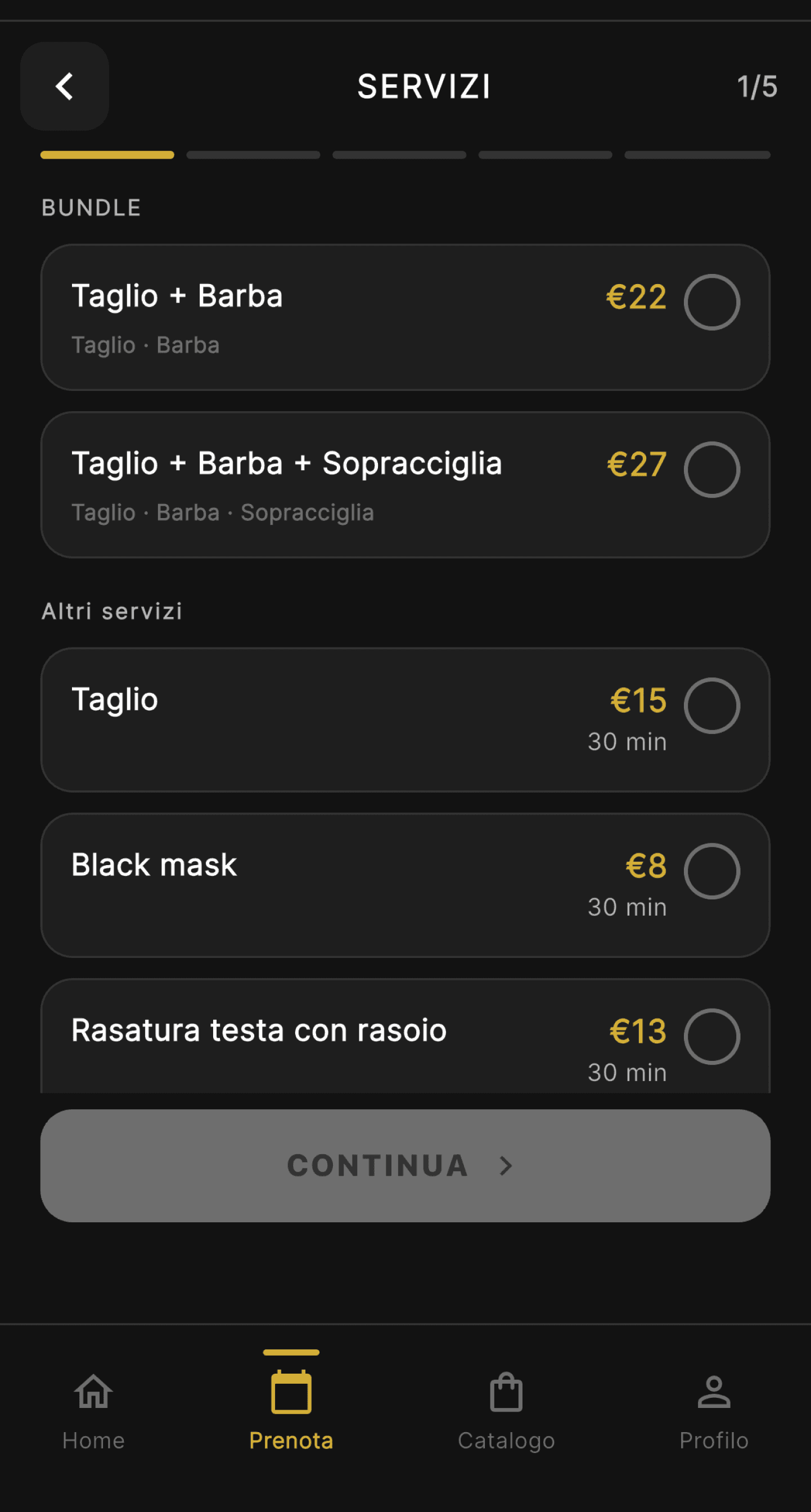 App mobile DL Salon: scelta servizi e bundle